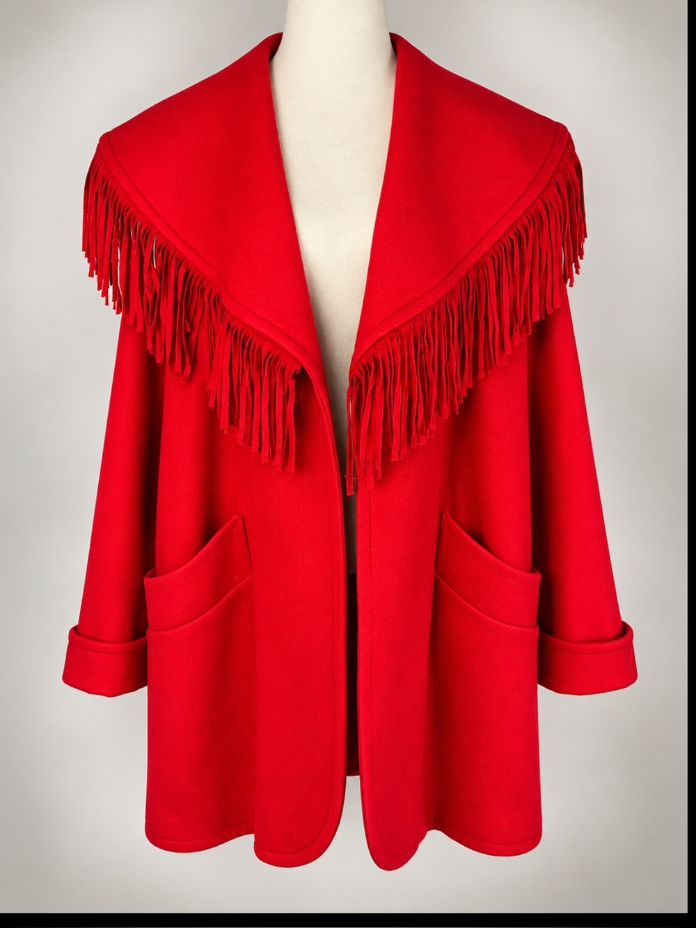 Vintage 80s Donnybrook Red Wool Fringe Western Coat USA L